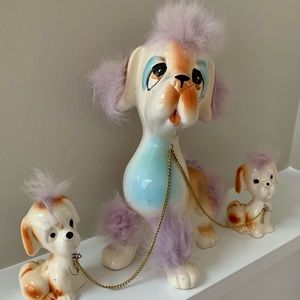 Vintage MCM Anthropomorphic Purple Dog Family Chain Figurine Japan